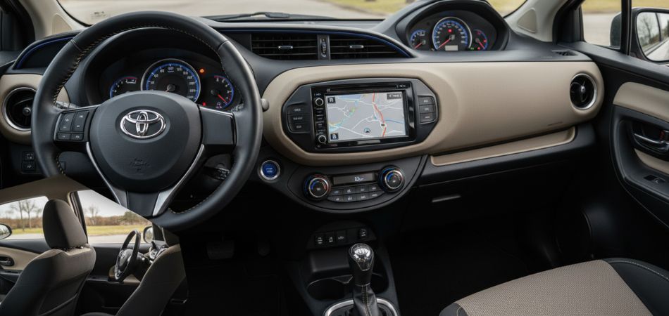 Toyota Yaris interior dashboard and seats