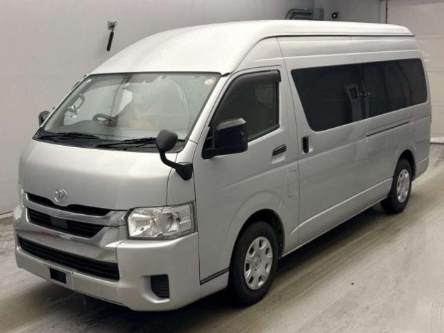 Hiace grand cabin silver color front full body view. Hiace car price in Bangladesh
