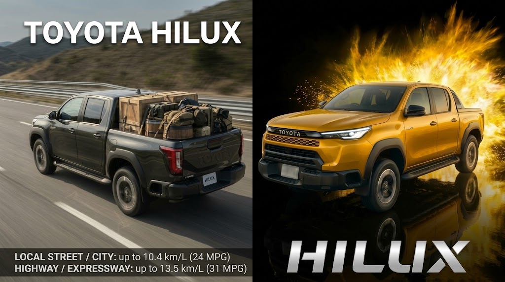 Toyota Hilux Black and Yellow Color Car with Full view